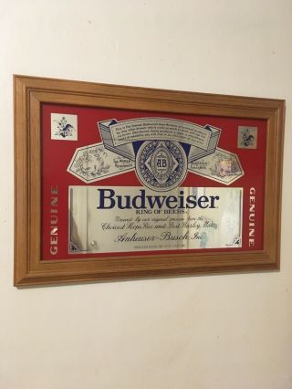 Vintage Budweiser Beer Anheuser Busch Mirrored Wood Frame Picture Sign Wall Hang