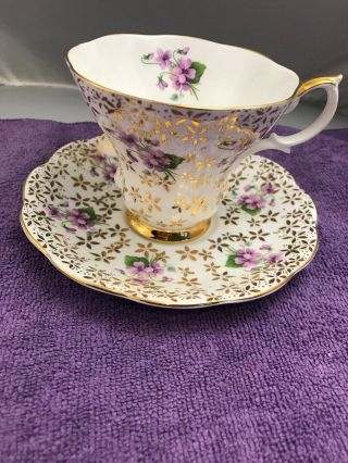 Vintage Royal Albert Purple Violet Flower Tea Cup And Saucer