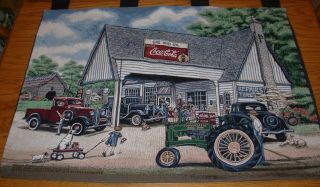 John Deere Coca Cola Wall Hanging Tapestry Vintage Tractor,  Trucks 26 " X 36 "