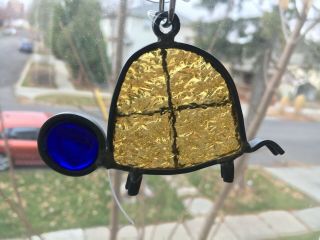 Vintage Stained Glass Window Suncatcher Window Ornament Turtle With Hanger