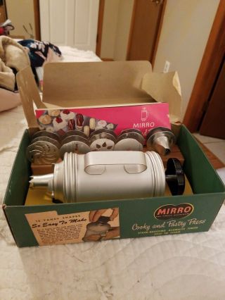 Vintage Lg Mirro Cooky Pastry Press 12 Discs Xmas Cookie Cutter