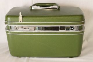 Vintage Samsonite Silhouette Green Carry On Hard Shell Train Case Suitcase W/key