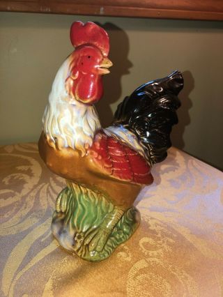 Vintage Large Hand Painted Ceramic Rooster W/ Glaze Finish -