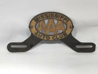 Vtg Antique 40s 50s Aaa Mississippi License Plate Topper Tag Auto Club Ford