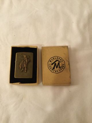 Vintage Zippo Marlboro Country Store Solid Brass Cowboy Lighter 1990’s