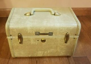 Vintage Samsonite Streamlite Tan Marble Hard Train Case Travel Cosmetic Luggage
