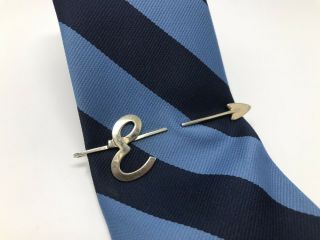 Vtg Monogram Initial E Tie Tack Pin Clip Gold Tone Formal Business Suit