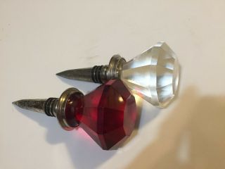 Vintage Ruby Clear Glass Diamond Door Knob Shaped Wine Bottle Stoppers Holiday