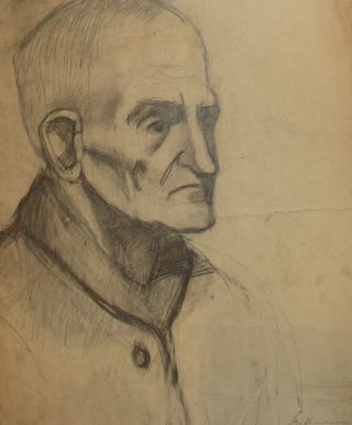German Art,  Antique Pencil Painting,  Expressionist Portrait,  Signed Beckmann
