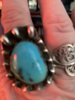 Large Vintage Sterling Silver Turquoise Navajo Size 10 Ring