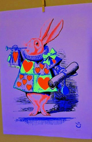 Vintage 1967 Blacklight Poster White Rabbit Alice In Wonderland Psychedelic