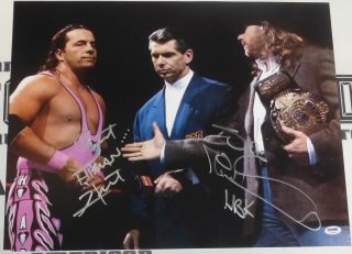 Shawn Michaels & Bret Hart Signed Wwe 16x20 Photo Psa/dna W/ Vince Mcmahon