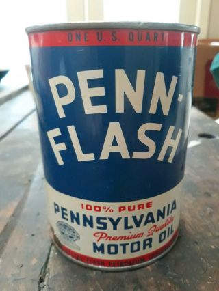Vintage One Quart Penn Flash Pennsylvania Motor Oil Can Displays Well