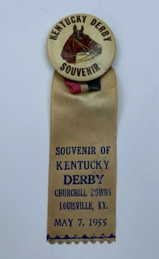Vintage 1955 Kentucky Derby Souvenir Pin Ribbon Swaps Bill Shoemaker May 7,  1955