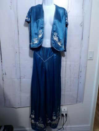 Stunning Veg Chinese Asian Hand Embroidered Sewn Pants Jacket Pajamas L 338