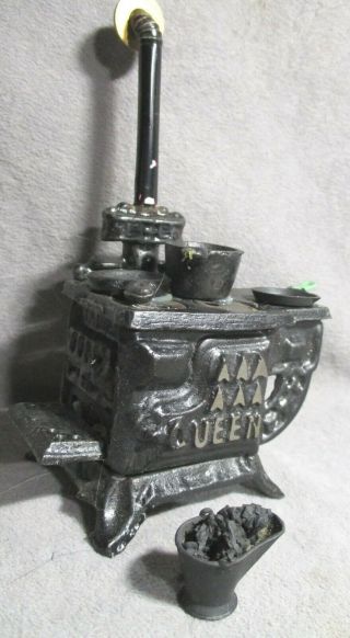 Vintage Dollhouse Miniature - Queen Cast Iron Stove W/pots & Coal Bucket