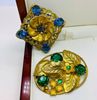 Vintage Jewellery 2 Czech Art Deco Rhinestone Brooches/pins