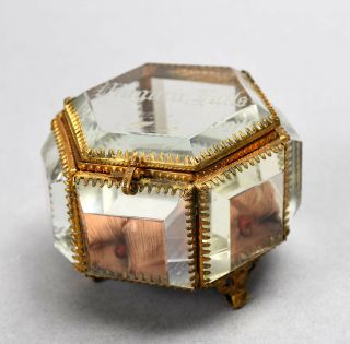 Antique Victorian Hexagon Jewel Box Beveled Glass Panels Niagara Falls Souvenir