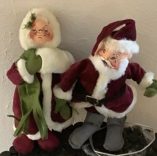 Annalee Dolls Christmas 7” Mr & Mrs Santa Claus Victorian Set Pair Vtg