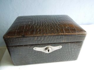 Vintage Antique Leather Covered Jewellery Box Fitted Interior