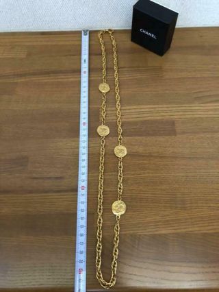 Authc Chanel Long Necklace Vintage Gold Coco Mark Cc Logo L:82cm