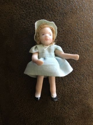 Vintage Miniature Porcelain Bisque Dollhouse Artisan Girl Doll 1 3/4” Jointed