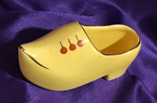 Vtg Porcelain Hand Painted Gold Trim Yellow 5 " Dutch Clog Shoe Made In Belgium