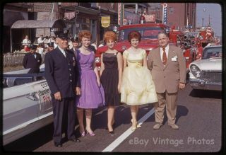 2 Vintage 1961 Slides Photo Dignitaries Queen Scranton Pa Fireman 