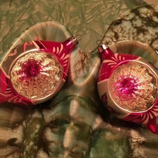 2 Vintage Hot Pink Mercury Glass Concave Christmas Tree Ornaments Bulbs