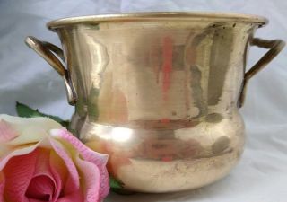 Vintage Brass Spittoon With Handles 4 3/4 By 3 1/2 Inches Tall Footed Cauldron