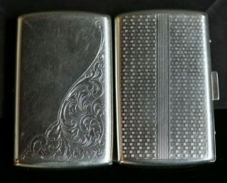 Vintage Silver Plated Cigarette Case Scroll Work Art Deco - Spring Hinged