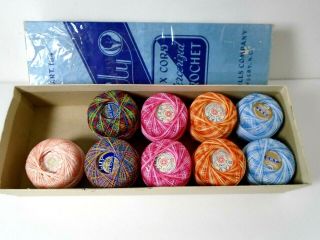 Vintage Crochet Thread Multi Color 9 Rolls Variegated Six Cord