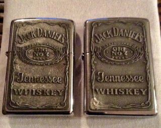 Set Of Two Zippo Jack Daniels Old No 7 Tennessee Whiskey Usa Lighters 3 - D