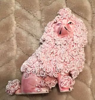 Vintage Japan Porcelain Miniature Spaghetti Covered 3 " Pink Poodle Figurine