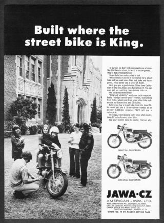 1973 Jawa 250 350 Californian Motorcycle Photo " Built To Last " Vintage Print Ad