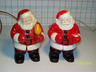 (2) Vintage Plastic Santa Claus Christmas Decorations One W/tree & One W/light