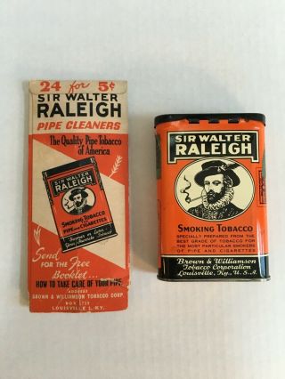 Vintage Sir Walter Raleigh Tobacco Tin W/tobacco & Pipe Cleaners