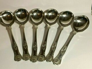 6 X Solid Silver Walker & Hall Kings Pattern Soup Spoons.  Sheff 1938.  378,  Grams