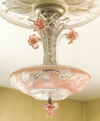 Vintage/antique 4 Light Chandelier - Flushmount - Murano Flowers - Platinum Finish