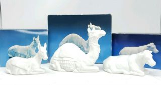 Avon Nativity Camel Donkey Cow Porcelain Bisque Figurines Boxes Set Of 3 Vintage