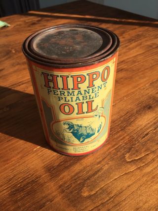 Vintage Hippo Permanent Oil Tin Can Made In Canada