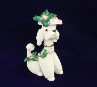 Napco 50s Vintage 5 " White Christmas Poodle Dog Figure Holly Hat Mid - Century