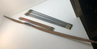 Vintage Antique Outdoor Sports Wooden Bow Long 60” W/9 Arrows
