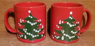 Waechtersbach Christmas Tree Mug Set Of 2,  3 3/4 ",  Red,  Vintage,  W Germany
