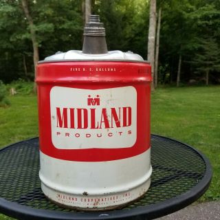 Vintage 5 Gallon Metal Midland Gas Can