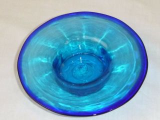 Vtg Mid Century Turquoise & Cobalt Hand Blown Glass Candle Votive Holder