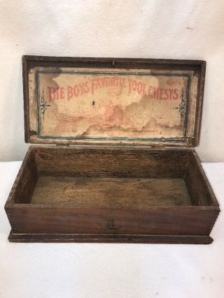 Vtg Early 1900’s Wood Boys Favorite Tool Chests Treasure Stash Storage Organizer