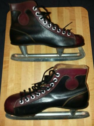 Vintage 1940s Union Hardware Co Ice Skates Black/brown Leather Size 7/8