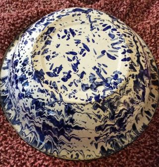 Vintage Porcelain Enamelware Wash Basin Pan 16 " Blue White Drip Garden Display