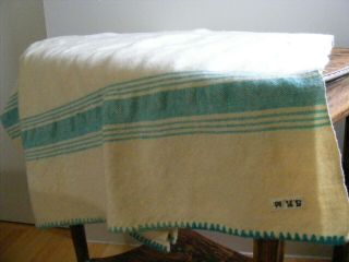 Antique Vintage Wool Blanket Primitive Hand Woven Signed Homespun Turquoise